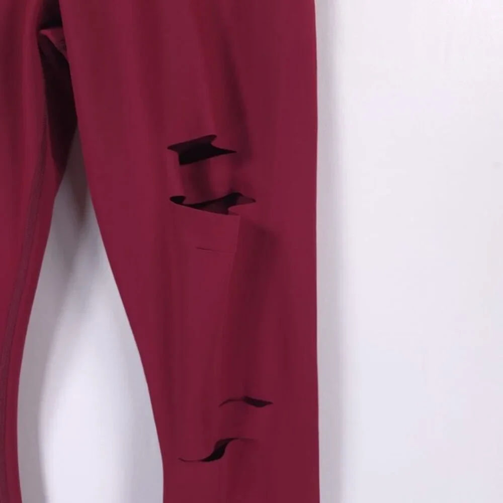 Alo Yoga PORTUGAL🇵🇹MADE High-waisted‎ Ripped Warrior Leggings Burgundy SMALL